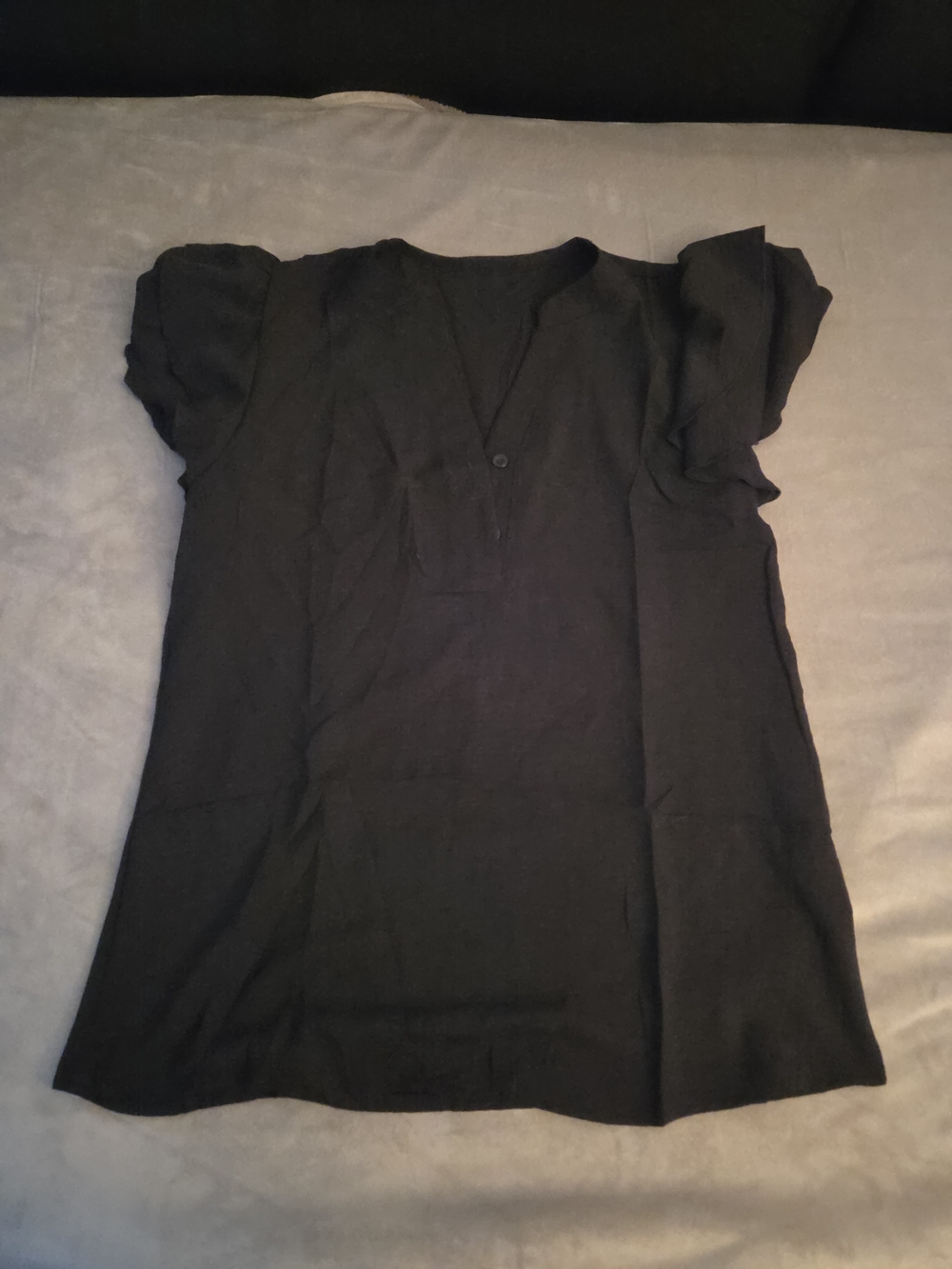 Women's Black V-Neck Short Sleeve Blouse